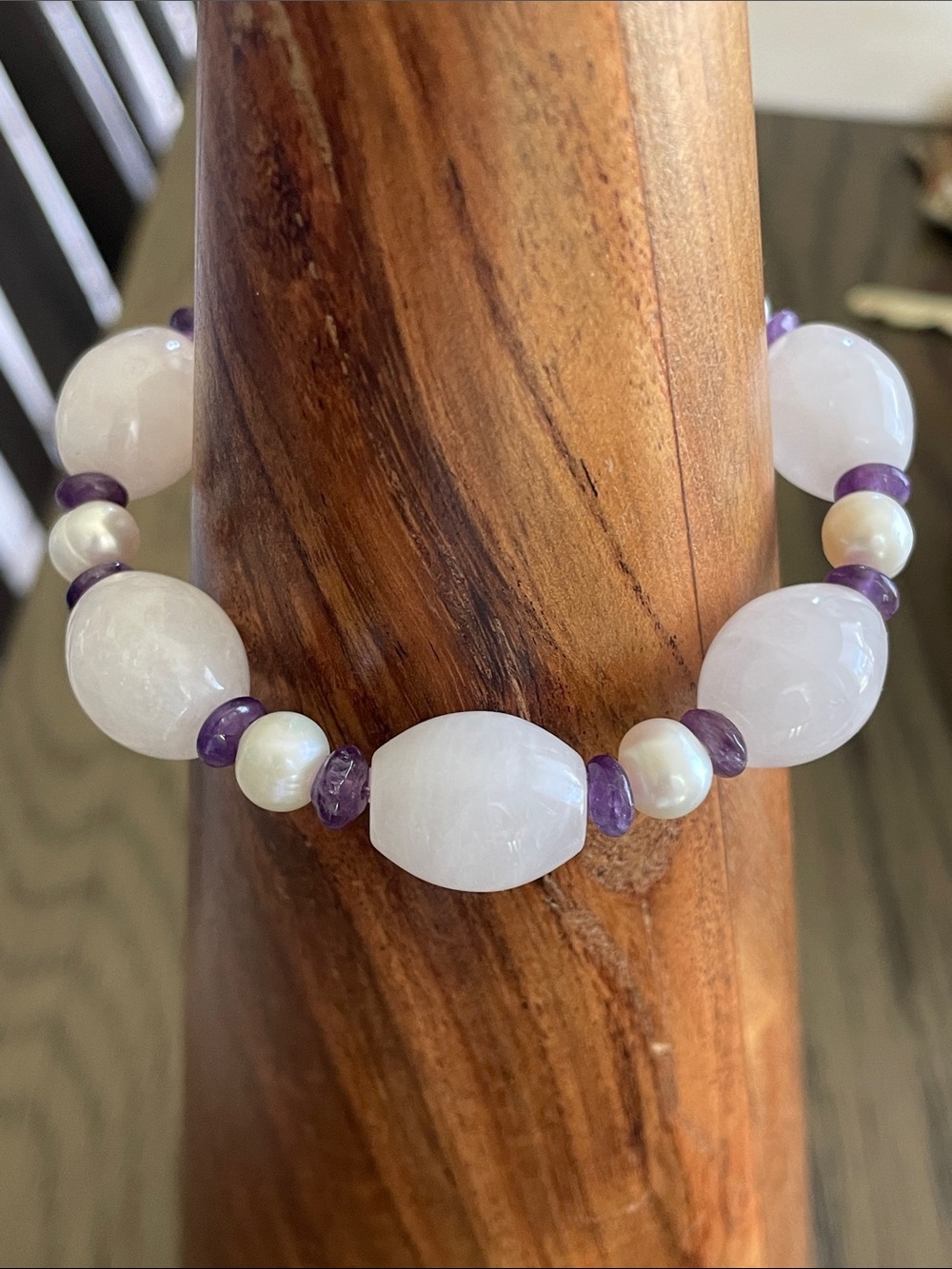 Amethyst and Pearl Beaded Bracelet 925 lobster clasp